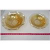 Image 1 : LOT OF 2 GLASS BOWLS (DEPRESSION ERA) *IRIS HERRING BONE 11.5" DIAMETER X 3" DEEP* (MARIGOLD 9.5" DI