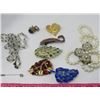 Image 3 : JEWELRY BOX (WOOD) *FULL OF COSTUME JEWELRY: EARRINGS, BROOCHES, ETC* (6.5" X 3.5" X 5.5")