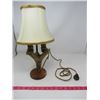 Image 1 : CARVED LAMP (VINTAGE) *DEER ANTLER* (2 OWLS) *17" TALL*