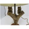 Image 3 : CARVED LAMP (VINTAGE) *DEER ANTLER* (2 OWLS) *17" TALL*