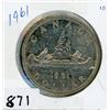 Image 1 : ONE DOLLAR COIN (CANADA) *1961* (SILVER)