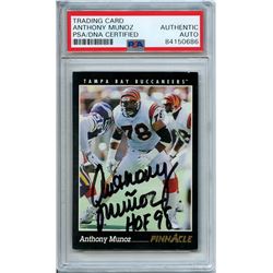 Anthony Munoz Signed 1993 Pinnacle #348 Inscribed "HOF 98" (PSA Encapsulated)