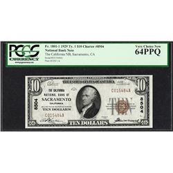 1929 $10 NB of Sacramento, CA CH# 8504 National Currency Note PCGS Very Choice N