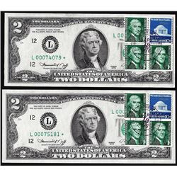 Lot of (2) 1976 $2 Federal Reserve STAR Notes First Day of Issue Stamps