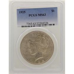 1925 $1 Peace Silver Dollar Coin PCGS MS63