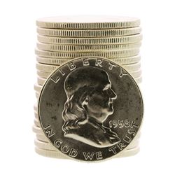 Roll of (20) Brilliant Uncirculated 1958 Franklin Half Dollar Coins