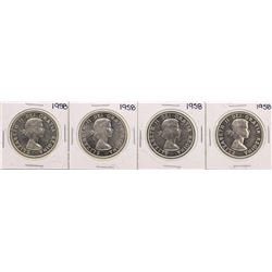 Lot of (4) 1958 Canada $1 Silver Dollar Coins