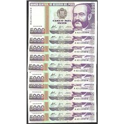 Lot of (10) 1988 Peru Cinco Mil Intis Uncirculated Bank Notes