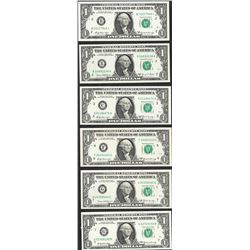 Lot of (6) 1969 $1 Federal Reserve Notes