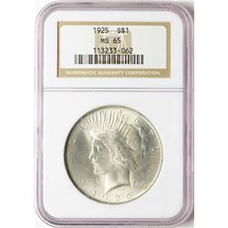 1925 $1 Peace Silver Dollar Coin NGC MS65