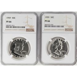 Lot of (2) Chipped Slabs 1959 Proof Franklin Half Dollar Coins NGC PF66