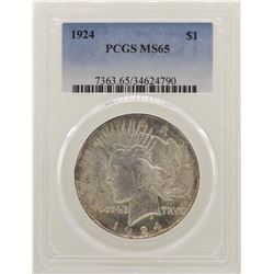 1924 $1 Peace Silver Dollar Coin PCGS MS65