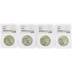 Lot of (4) 1923 $1 Peace Silver Dollar Coins NGC MS63