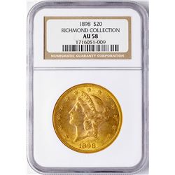 1898 $20 Liberty Head Double Eagle Gold Coin NGC AU58