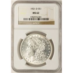 1921-D $1 Morgan Silver Dollar Coin NGC MS62