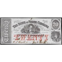 1862 $20 The State of North Carolina Obsolete Note