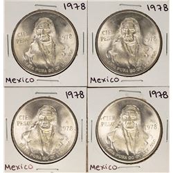 Lot of (4) 1978 Mexico Cien Pesos Silver Coins