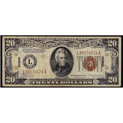 1934A $20 Hawaii WWII Emergency Issue Silver Certificate Note