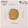 Image 1 : 1925-D $2 1/2 Indian Head Quarter Eagle Gold Coin