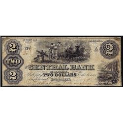 1861 $2 The Central Bank of Alabama Obsolete Note