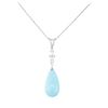 Image 1 : 0.05 ctw Diamond and Turquoise Pendant with Chain - 14KT White Gold