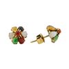 Image 2 : Multi-Colored Jade Flower Motif Stud Earrings - 14KT Yellow Gold