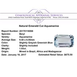 1.93 ct.Natural Emerald Cut Aquamarine