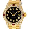 Image 1 : Rolex Ladies 18K Yellow Gold Black Diamond And Ruby President Wristwatch With Ro