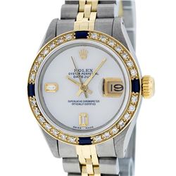 Rolex Ladies 2 Tone 14K MOP & Sapphire Diamond Datejust Wriswatch