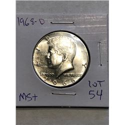 Beautiful 1968 D Silver Kennedy Half Dollar MS High Grade