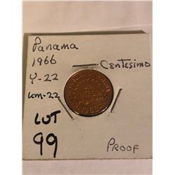 Rare 1966 PROOF Panama Centisimo Coin Y22
