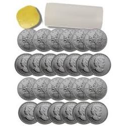 Roll of 2012 Silver Canadain Maple Leafs 20 Total BU in Container