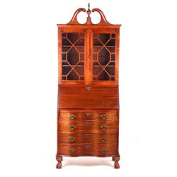 High Top Scrolled Oak Serpentine Secretaire
