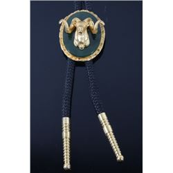10K Gold & Green Onyx Big Horn Sheep Bolo Tie