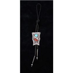 Signed Zuni Silver & Multi Stone Bolo Tie