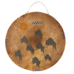 Sioux Style Buffalo Herd Polychrome Painted Drum