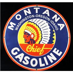 Montana Chief Gasoline Porcelain Enamel Sign