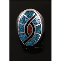 Zuni Chipped Multi stone Inlay Hummingbird Ring