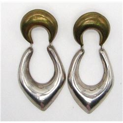 LARGE ANTIQUE MEXICO STELRING DANGLY EARRINGS