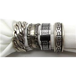 4-MENS STERLING RINGS WITH ENGRAVED DESIGNS
