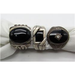 3-ANTIQUE MENS RINGS WITH BLACK ONYX DETAILS