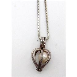 ANTIQUE STERLING PENDANT WITH PEARL NECKLACE