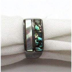 ANTIQUE MEXICO STERLING RING WITH ABILONE