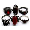 Image 1 : 6-ANTIQUE STERLING RINGS WITH DEEP RED/ORANGE