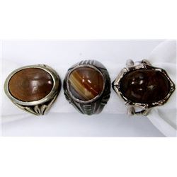 3-ANTIQUE STERLING MENS RINGS WITH BROWN
