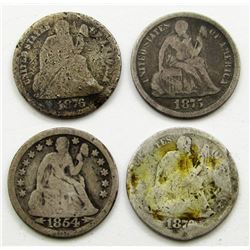 4-SEATED DIMES: 1875, 1876-S, 1876,