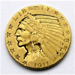 1911-P INDIAN $5 GOLD HALF EAGLE
