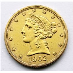 1902 LIBERTY $5 GOLD HALF EAGLE