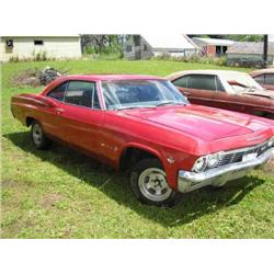  1965 CHEVROLET IMPALA, 2DR HT, RED, NICE BODY, DENT IN