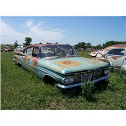 1959 CHEVROLET 4DR BISCAYNE, BLUE, INTERIOR BAD, 